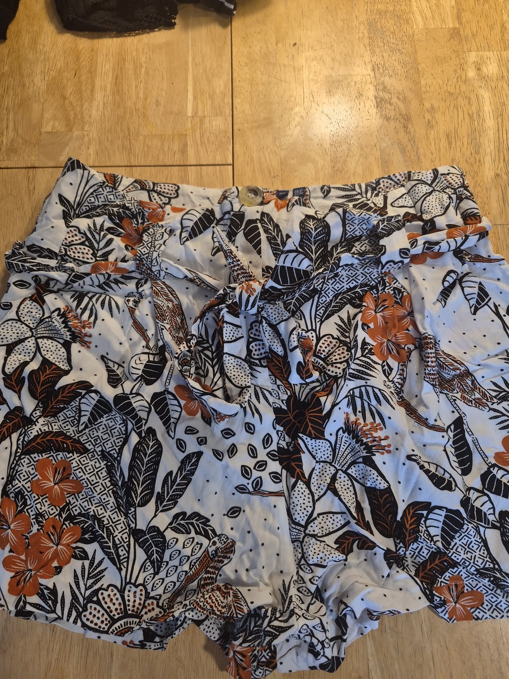Superdry White Floral Shorts with Black & Orange Print